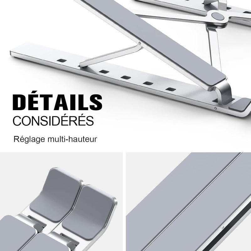 Babacom Support Ordinateur Portable, Support PC Portable à 5 Niveaux Réglables, Refroidisseur en Aluminium Ventilé Compatible avec MacBook, Lenovo, Autres Laptops Tablettes 10