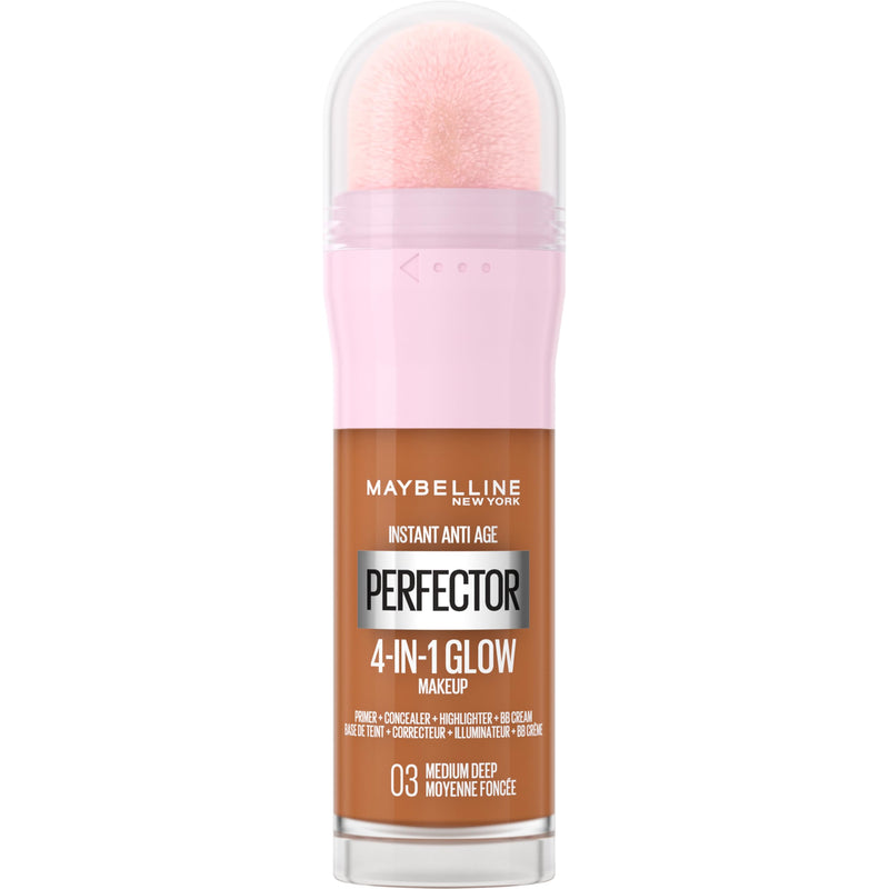 Maybelline New York Instant Perfector 4-in-1 Glow Perfectioning Foundation, Minimizes, Corrects, Evens and Brightens, Glow Finish Without Blemishes, 20 ml, Shade 01 Light