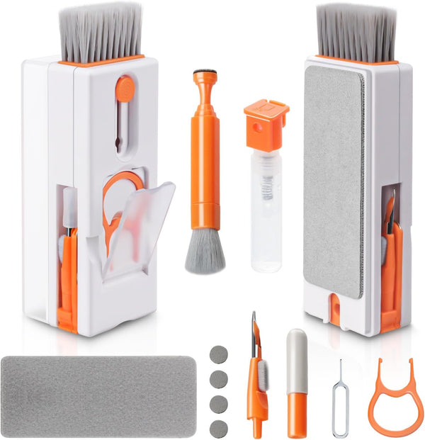 Alyvisun Keyboard Cleaning Kit, 11 in 1 Multifunctional PC Keyboard Cleaner, Keyboard Cleaner Tool Brush, for Tablets, Phones, Computers, Headphones, Orange