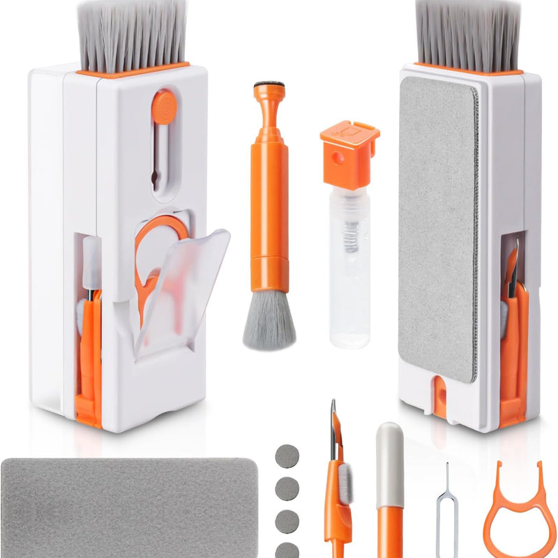 Alyvisun Keyboard Cleaning Kit, 11 in 1 Multifunctional PC Keyboard Cleaner, Keyboard Cleaner Tool Brush, for Tablets, Phones, Computers, Headphones, Orange