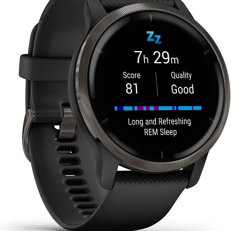 Garmin Venu 2 - Montre connectée GPS multisports avec écran AMOLED, autonomie longue durée (11 jours) – Gris avec bracelet noir - Boîtier 45 mm