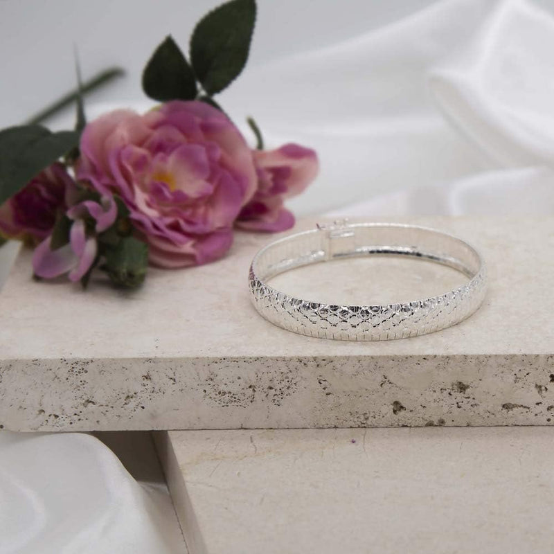 Tuscany Silver - Bracelet Cléopâtre en argent massif pour femme Diamant cut de 10 mm en forme de cercle 19cm/7.5
