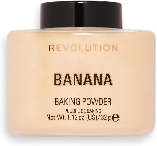 Makeup Revolution Loose Baking Powder, Makeup Wear Extender, Makeup Setting Powder, Banana, for Medium Tones Skin, 32g