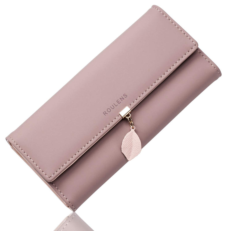 Roulens Women Wallet PU Leather RFID Blocking Coin Purse Leaf Snap Button Wallet
