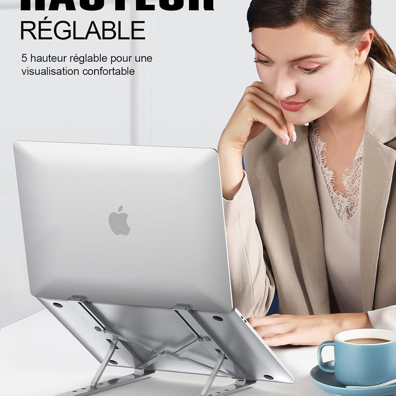 Babacom Support Ordinateur Portable, Support PC Portable à 5 Niveaux Réglables, Refroidisseur en Aluminium Ventilé Compatible avec MacBook, Lenovo, Autres Laptops Tablettes 10