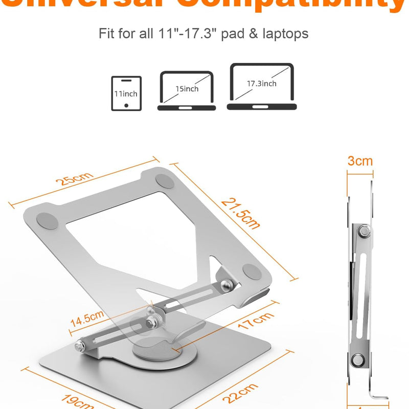 GRIFEMA Support Ordinateur Portable, Support PC Portable Rotatif à 360°, Réglable en Hauteur, Pliable Laptop Stand Compatible avec MacBook Air/Pro, Dell, HP (11-17