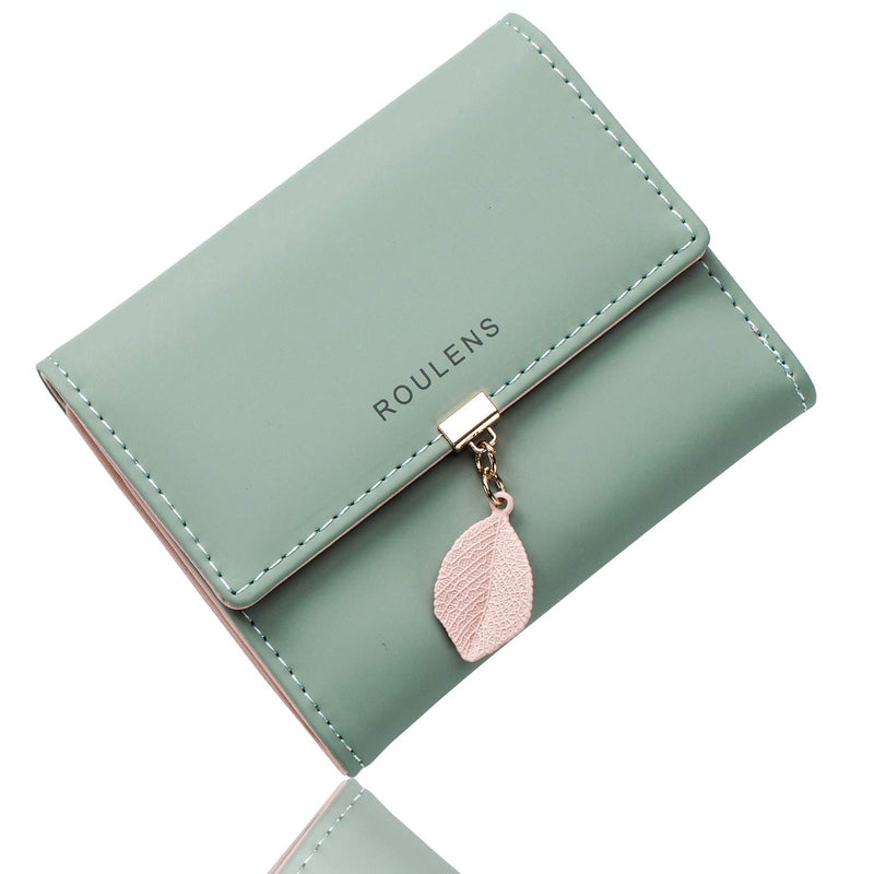 Roulens Women Wallet PU Leather RFID Blocking Coin Purse Leaf Snap Button Wallet