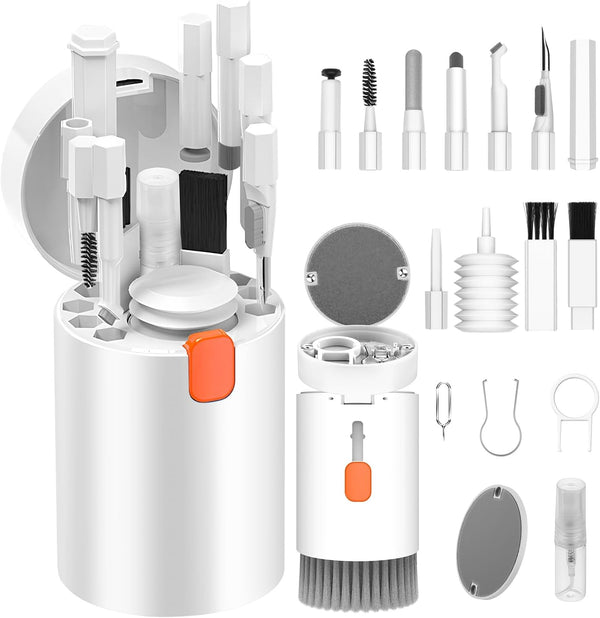 VICHYIE Kit Nettoyage Clavier 20 en 1, avec Brosse de Nettoyage Clavier, Accessoires de Nettoyage pour AirPods 1/2/3 / Pro, Caméra, Ordinateur, Téléphone, Gadget de Nettoyage PC (Blanc)