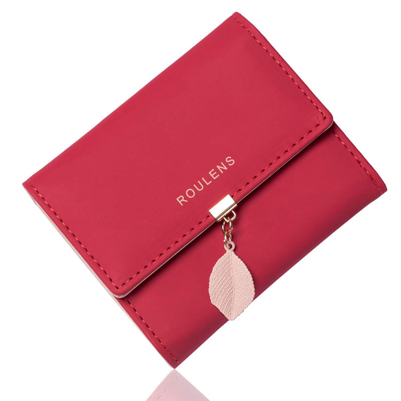 Roulens Women Wallet PU Leather RFID Blocking Coin Purse Leaf Snap Button Wallet
