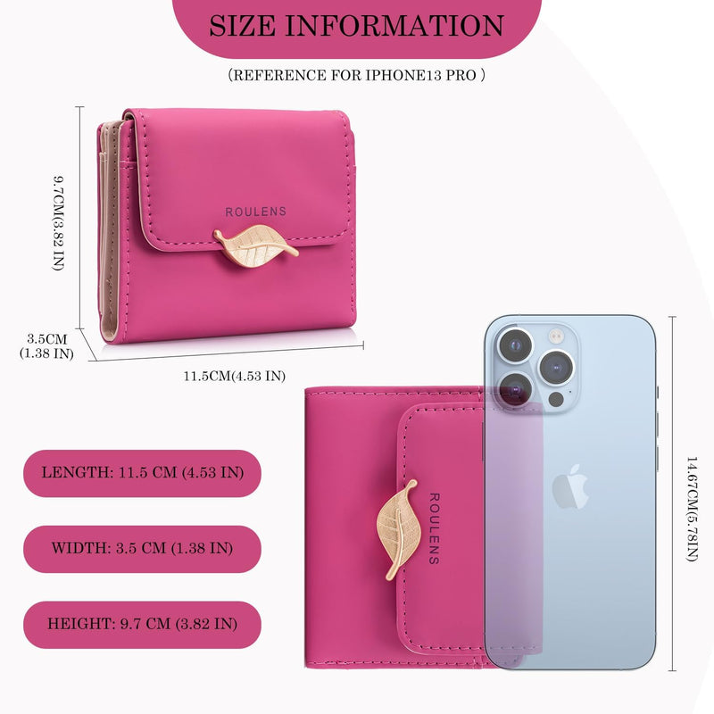 Roulens Women Wallet PU Leather RFID Blocking Coin Purse Leaf Snap Button Wallet