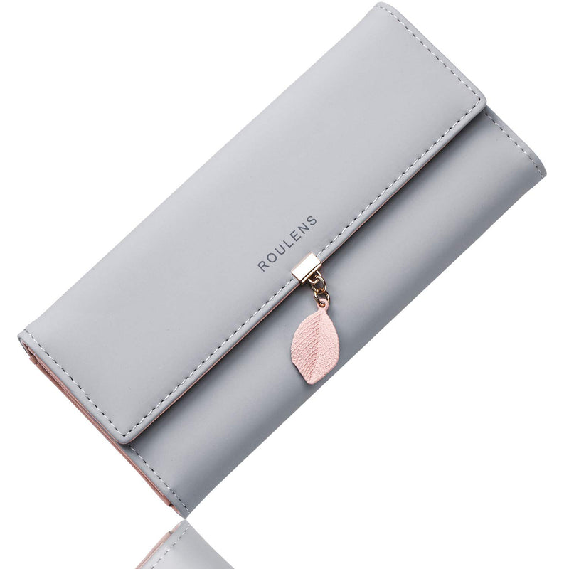 Roulens Women Wallet PU Leather RFID Blocking Coin Purse Leaf Snap Button Wallet