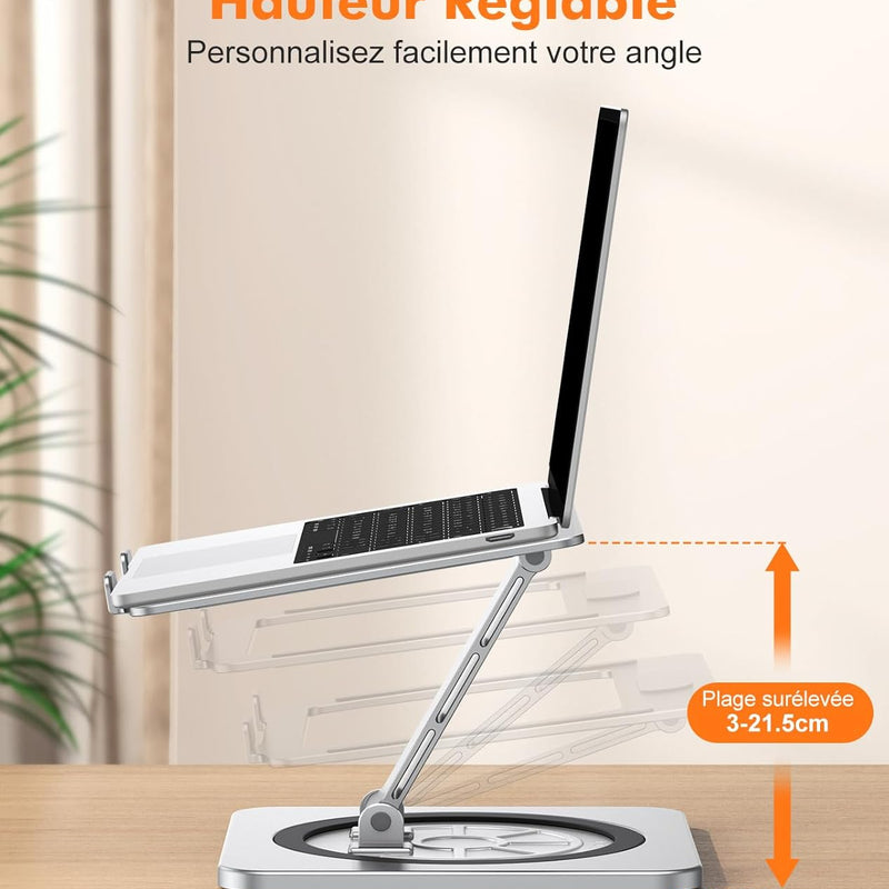 EOIWUY Support Ordinateur Portable Rotation 360°, Support PC Portable Bureau Réglable à Refroidissement Rapide, pour Travail d'Équipe Laptop Stand Ergonomique Racks Compatible avec Tous Laptops 10-16