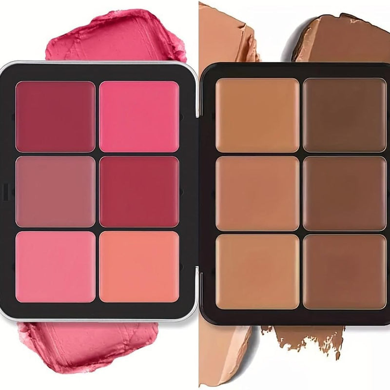 12 Colors Concealer & Blush Palette, Long Lasting Smudge-Resistant Blendable 2 in 1 Matte Finish Cream Blush Palette Face Makeup Palette (#01)
