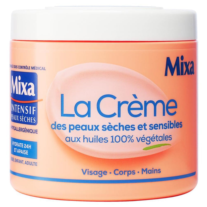 Mixa Intensive Dry Skin Cream for Very Dry and Dull Skin – Multi Use for Face, Body, Hands, Feet – Nourishes 48 hours and Revives Radiance – Fast Penetration – Hypoallergenic – Pot 400 ml