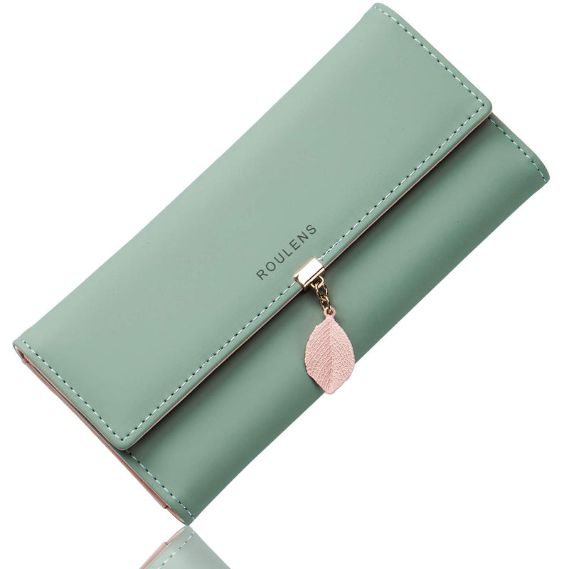 Roulens Women Wallet PU Leather RFID Blocking Coin Purse Leaf Snap Button Wallet