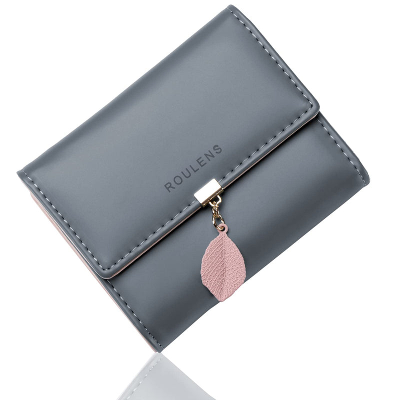 Roulens Women Wallet PU Leather RFID Blocking Coin Purse Leaf Snap Button Wallet