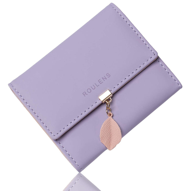 Roulens Women Wallet PU Leather RFID Blocking Coin Purse Leaf Snap Button Wallet