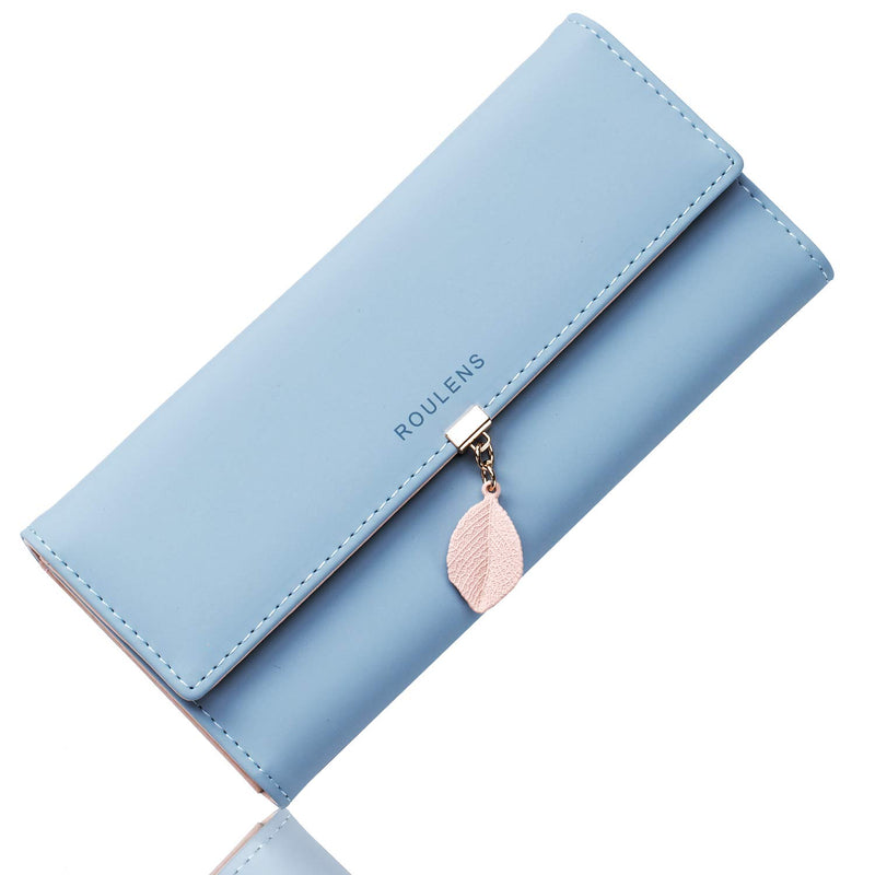 Roulens Women Wallet PU Leather RFID Blocking Coin Purse Leaf Snap Button Wallet