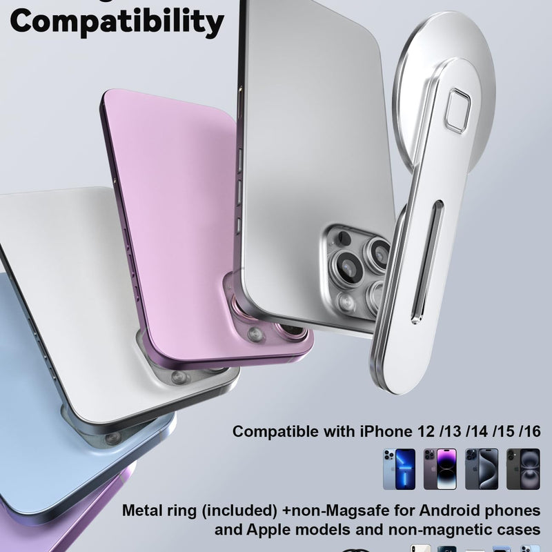 CloudValley Support Magnétique pour Ordinateur Portable, Support Latéral Réglable pour écran de Téléphone pour iPhone 15 Pro Max /14 Plus/ 13/12/ 16, d'extension Pliable pour Ordinateur, Argent