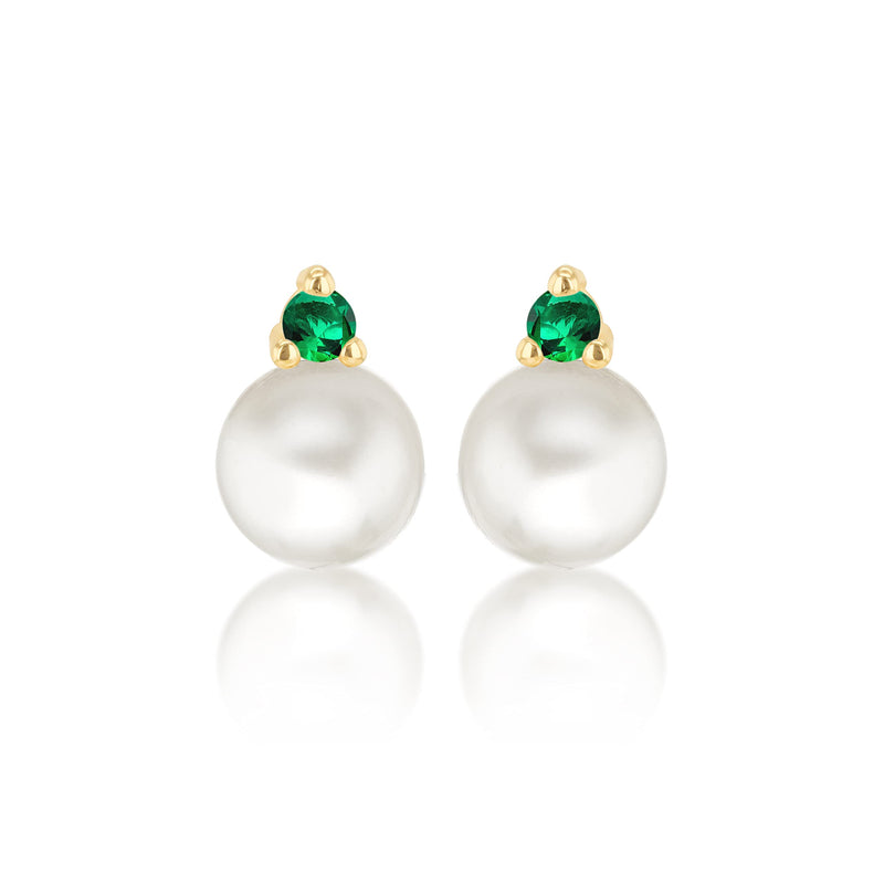 CARISSIMA- Boucles d'Oreilles Or Jaune 9k 2mm Oxyde de Zirconium Perle 6mm Femme