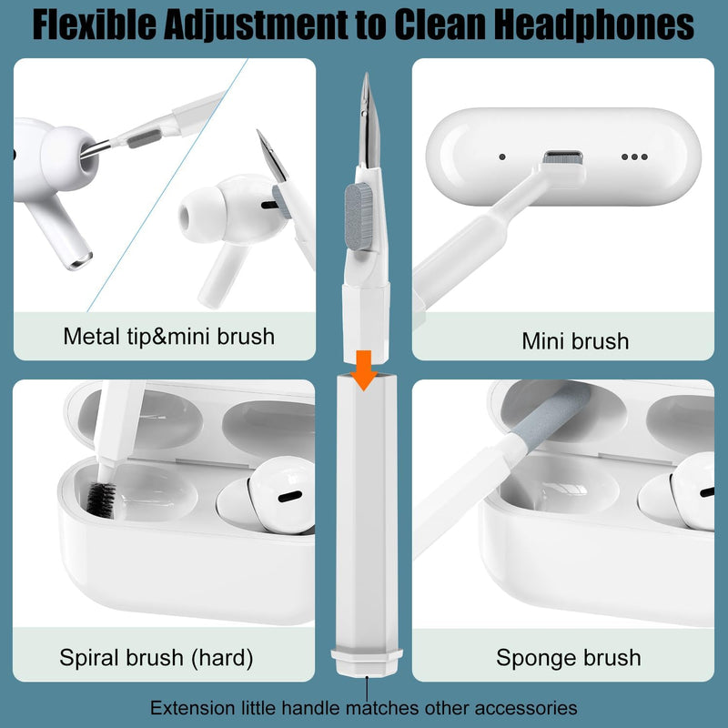 VICHYIE Kit Nettoyage Clavier 20 en 1, avec Brosse de Nettoyage Clavier, Accessoires de Nettoyage pour AirPods 1/2/3 / Pro, Caméra, Ordinateur, Téléphone, Gadget de Nettoyage PC (Blanc)