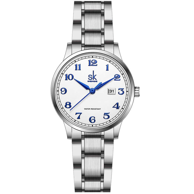 SHENGKE SK Classic Business Women's Watches with Stainless Steel Strap and Elegant Genuine Leather Watch for Ladies