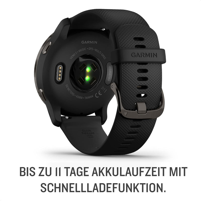 Garmin Venu 2 - Montre connectée GPS multisports avec écran AMOLED, autonomie longue durée (11 jours) – Gris avec bracelet noir - Boîtier 45 mm