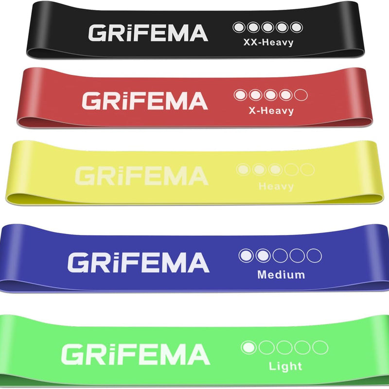 GRIFEMA GA5001, 5 Bandes Élastiques de Musculation, 5 Niveaux de Résistance pour la Musculation, Le Pilates, Le Yoga et Plus Encore, Vert-Bleu-Jaune-Rose-Noir