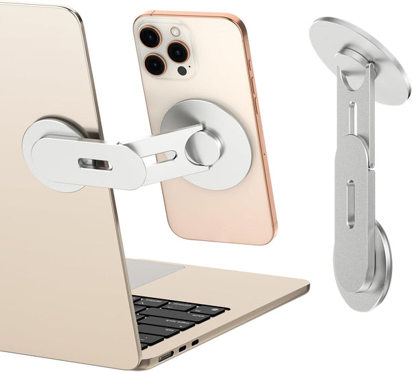 CloudValley Support Téléphone Magnétique pour Ordinateur Portable, Caméra de Continuité 3D Réglable pour iPhone Mag et Tous Les Téléphones, Holder Oliable pour Tesla, PC et Moniteur de Gym, Argent