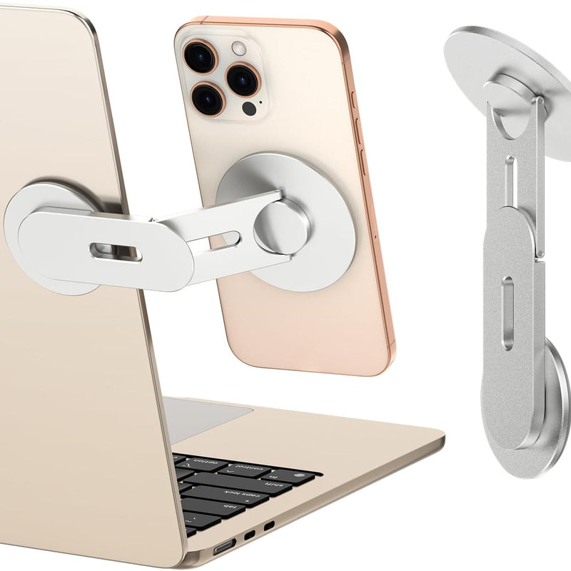 CloudValley Support Téléphone Magnétique pour Ordinateur Portable, Caméra de Continuité 3D Réglable pour iPhone Mag et Tous Les Téléphones, Holder Oliable pour Tesla, PC et Moniteur de Gym, Argent