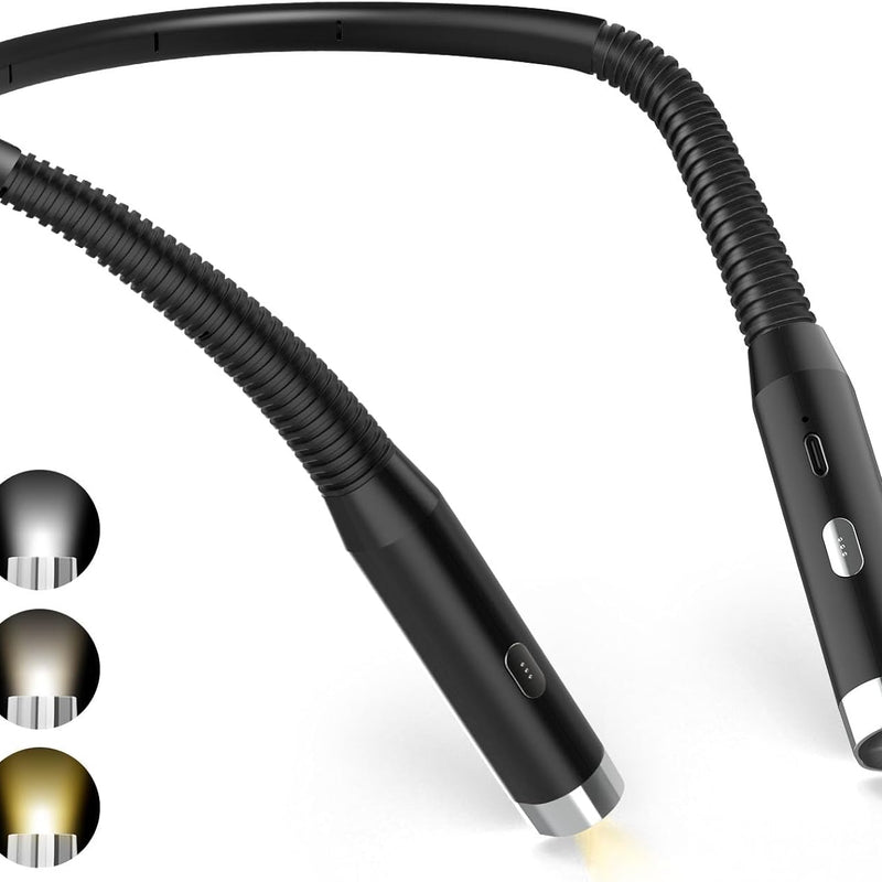 Diboniur Lampe de Lecture de Cou, Lampe lecture Rechargeable au lit, 3 Couleurs et 3 Niveaux de Luminosité Réglables, Pliable à 360°, Liseuse LED USB pour Voyager, Tricoter, Camping