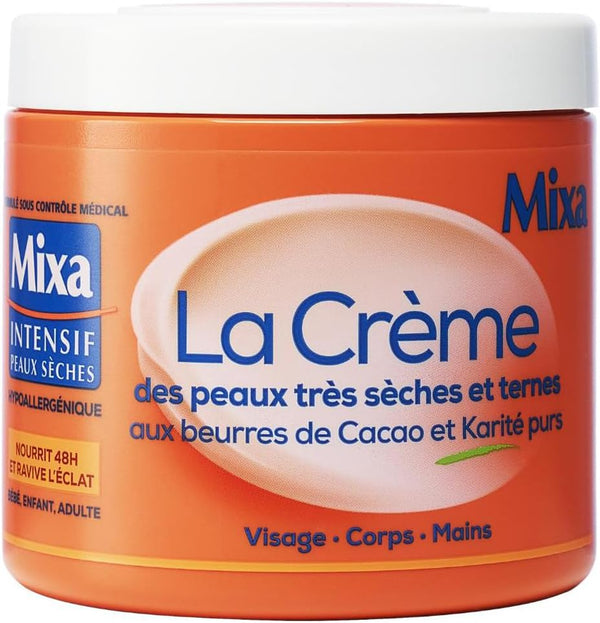 Mixa Intensive Dry Skin Cream for Very Dry and Dull Skin – Multi Use for Face, Body, Hands, Feet – Nourishes 48 hours and Revives Radiance – Fast Penetration – Hypoallergenic – Pot 400 ml