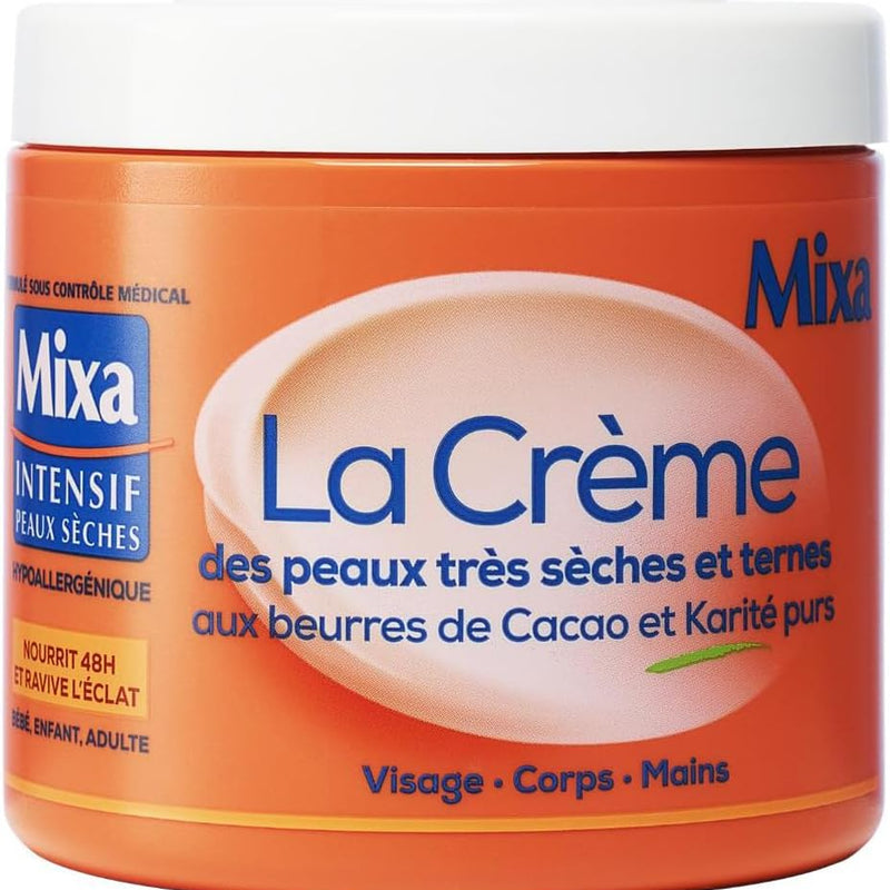 Mixa Intensive Dry Skin Cream for Very Dry and Dull Skin – Multi Use for Face, Body, Hands, Feet – Nourishes 48 hours and Revives Radiance – Fast Penetration – Hypoallergenic – Pot 400 ml