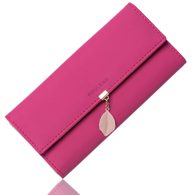 Roulens Women Wallet PU Leather RFID Blocking Coin Purse Leaf Snap Button Wallet