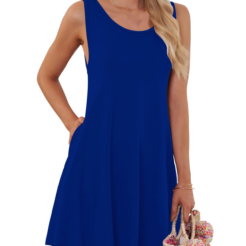 AUSELILY Robes d'été pour Femme Robe plissée sans Manches Décontractée pour Femme avec Poche