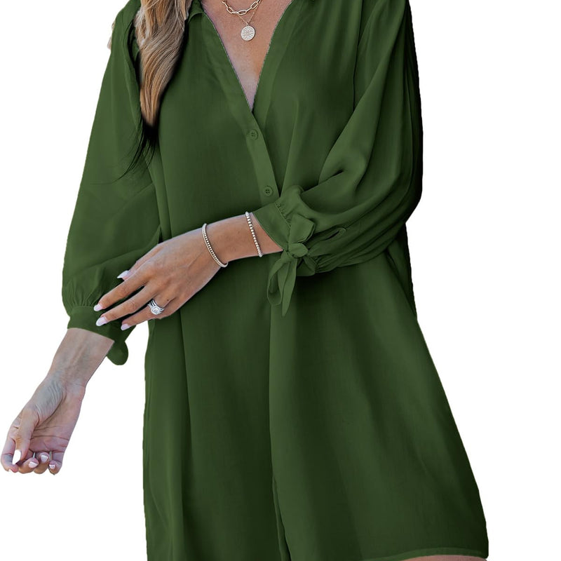 CUPSHE Women Long Sleeve Floral Button Down Shirt Dress