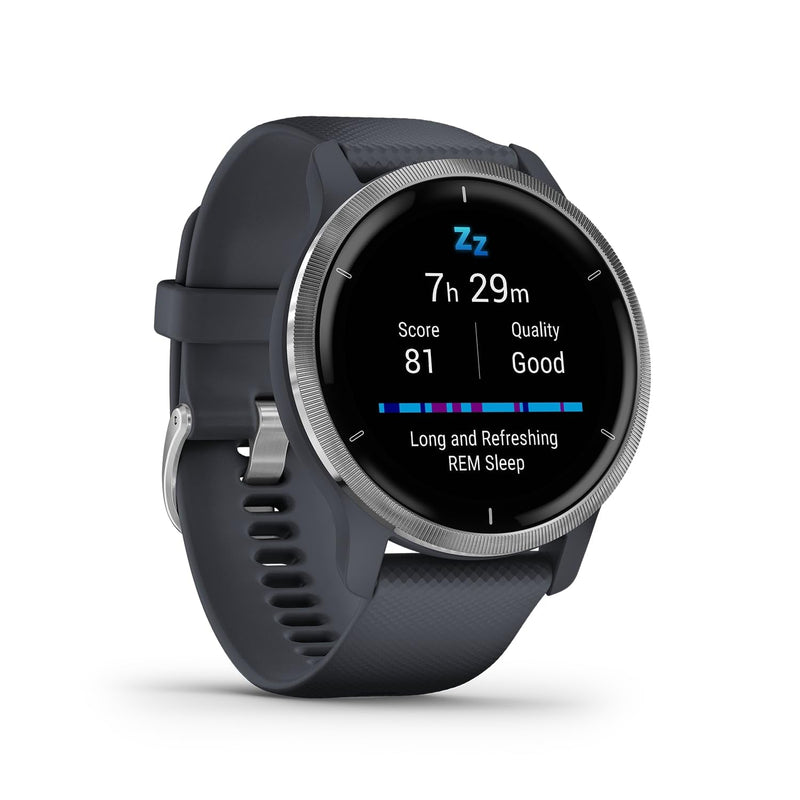 Garmin Venu 2 - Montre connectée GPS multisports avec écran AMOLED, autonomie longue durée (11 jours) – Gris avec bracelet noir - Boîtier 45 mm