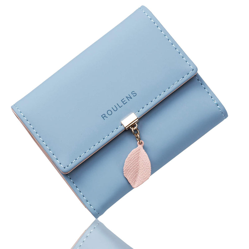 Roulens Women Wallet PU Leather RFID Blocking Coin Purse Leaf Snap Button Wallet