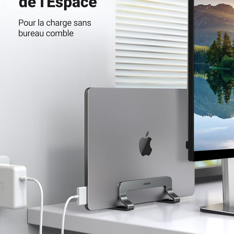UGREEN Support Ordinateur Vertical en Aluminium Laptop Stand Vertical Porte PC Portable Bureau Réglable Compatible avec MacBook Pro Air MateBook Chromebook Surface Dell HP iPad Pro Air (Gris)