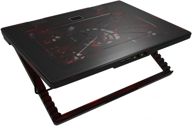 Mars Gaming MNBC2 - Base de Jeu de Refroidissement pour Ordinateurs Portables jusqu'à 17.35 '(5 Ventilateurs ultrasilents, éclairage LED Rouge, 2 x USB2.0), Noir et Rouge