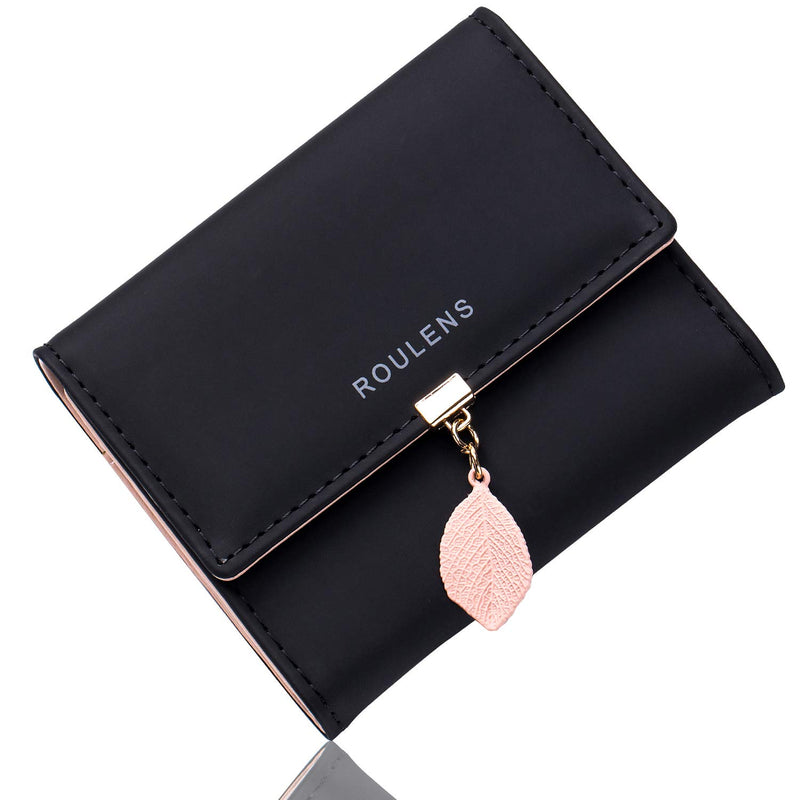 Roulens Women Wallet PU Leather RFID Blocking Coin Purse Leaf Snap Button Wallet
