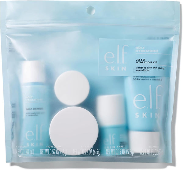 e.l.f. SKIN Jet Set Hydration Kit, Travel Size Moisturizing Skincare Set, Face Cleanser, Conditioner, Moisturizer, Eye Cream and Night Cream, Vegan & Cruelty Free