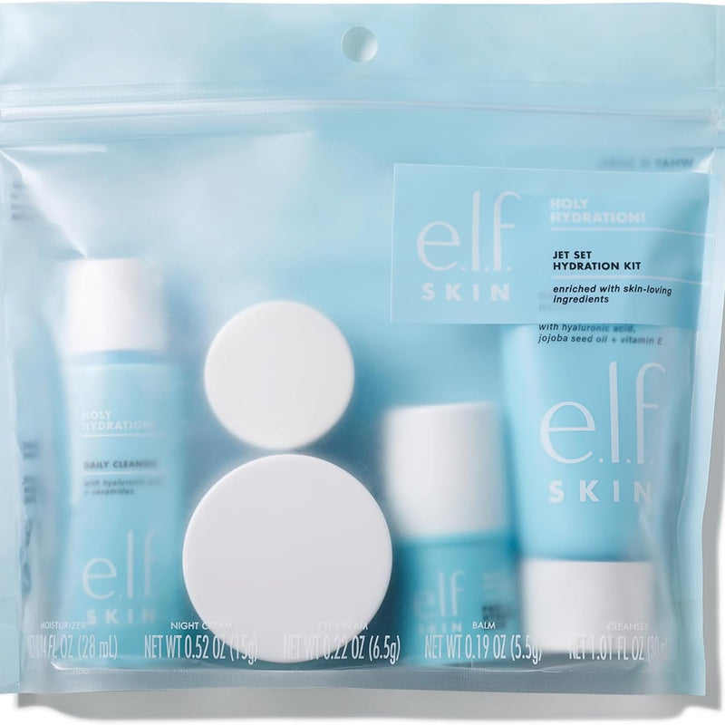 e.l.f. SKIN Jet Set Hydration Kit, Travel Size Moisturizing Skincare Set, Face Cleanser, Conditioner, Moisturizer, Eye Cream and Night Cream, Vegan & Cruelty Free
