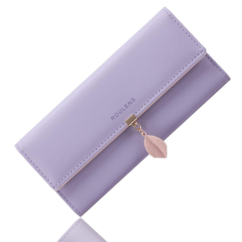 Roulens Women Wallet PU Leather RFID Blocking Coin Purse Leaf Snap Button Wallet
