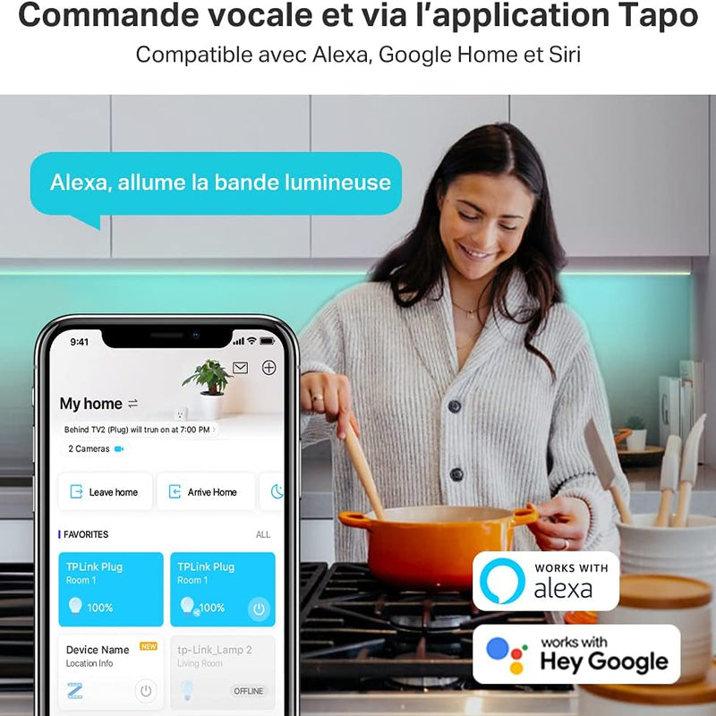 Tapo Ruban LED Connecté WiFi RGB 5m, Bande LED Chambre Multicolore, Haute luminosité et Durable, Contrôle via WiFi App, Commande vocale, Compatible avec Alexa et Google Home, Tapo L900-5