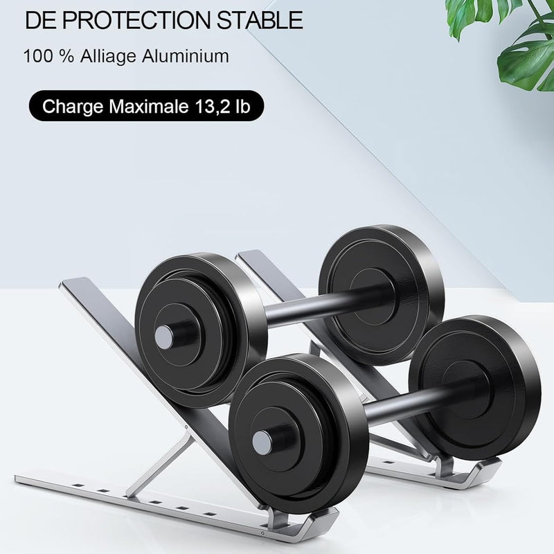 Babacom Support Ordinateur Portable, Support PC Portable à 5 Niveaux Réglables, Refroidisseur en Aluminium Ventilé Compatible avec MacBook, Lenovo, Autres Laptops Tablettes 10