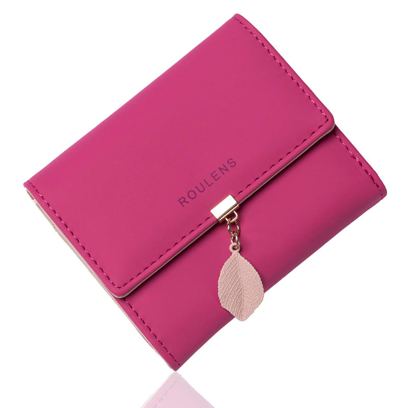 Roulens Women Wallet PU Leather RFID Blocking Coin Purse Leaf Snap Button Wallet