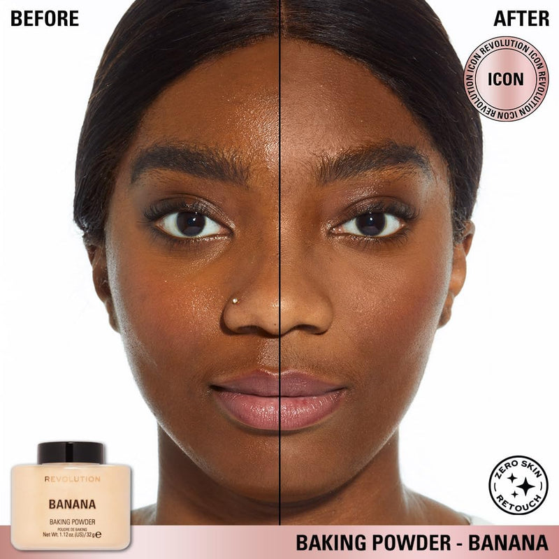 Makeup Revolution Loose Baking Powder, Makeup Wear Extender, Makeup Setting Powder, Banana, for Medium Tones Skin, 32g