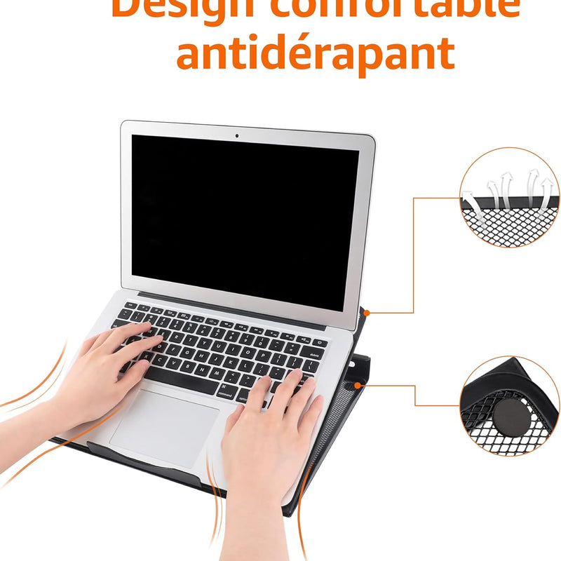 Amazon Basics Support d'ordinateur portable réglable ergonomique et ventilé jusqu'à 17.3 pouces, 33 x 28.7 x 18.5 cm, Noir