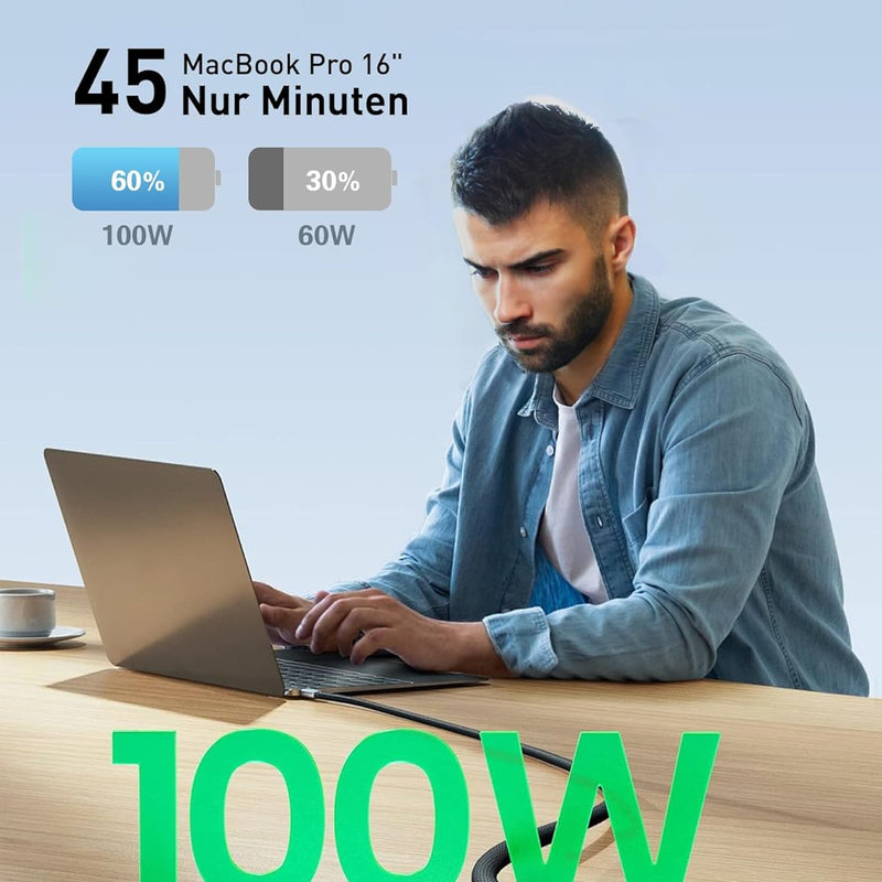CAKOBLE USB-C to USB-C 3.1 Gen2 Cable 10Gbps Data Transfer, 100W 20V/5A 3.3ft USB Type C PD Fast Charging Cable 4K Video Output Compatible with Thunderbolt 3, MacBook Pro, Galaxy S21 (1M+1M)